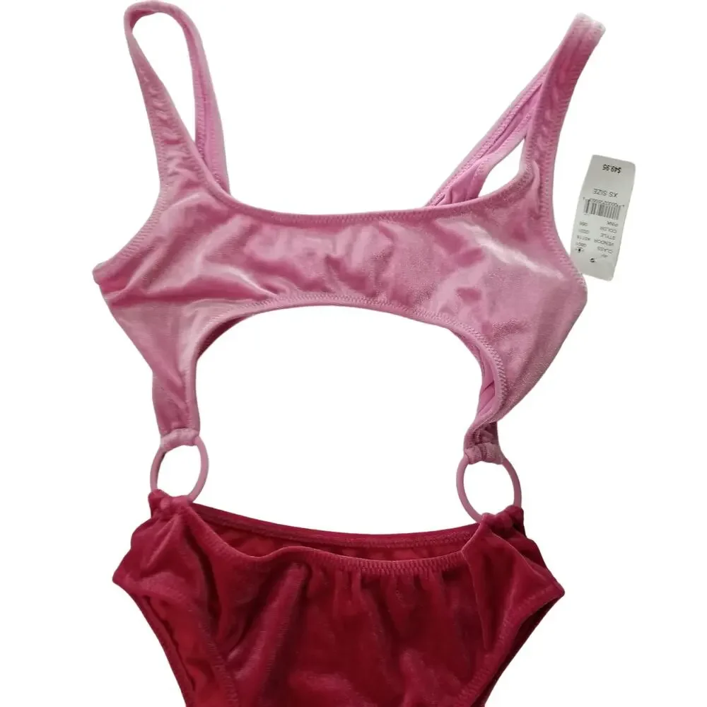 Kendall & Kylie Velvet Pink on Pink Color Block Swimsuit, Size XS, New with Tags